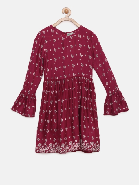 

Cherokee Girls Maroon Printed Fit and Flare Dress