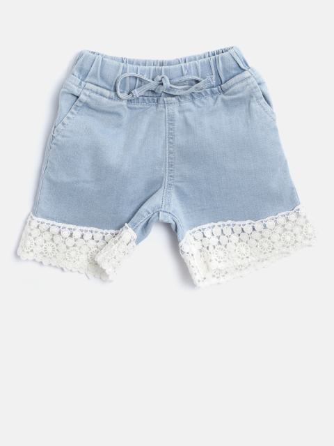 

Donuts Girls Blue Solid Regular Fit Denim Shorts with Lace Inserts