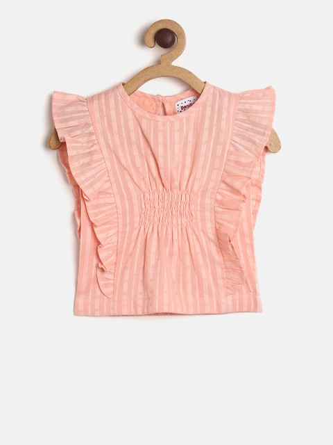 

Donuts Girls Peach-Coloured Self-Design Top