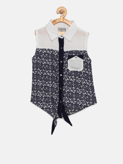 

Cherokee Girls Off-White & Navy Printed Top