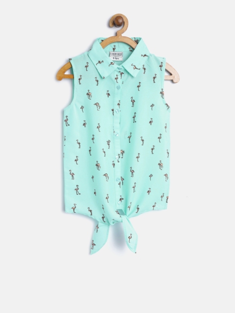 

Cherokee Girls Sea Green Printed Casual Shirt