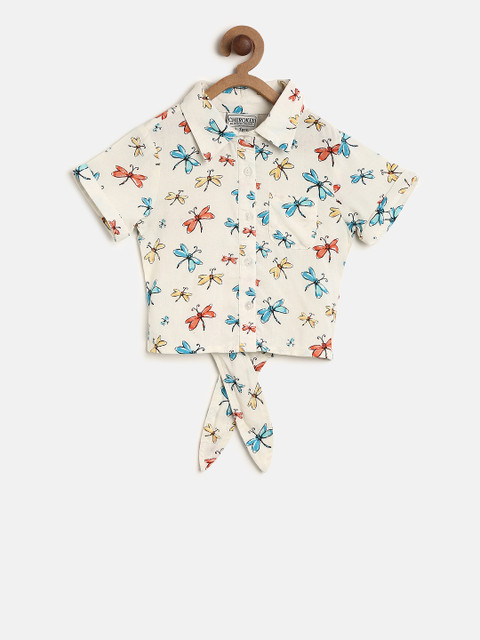 

Cherokee Girls Grey & Orange Printed Pure Cotton Top