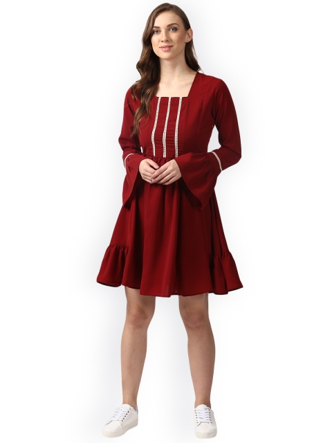 

Nun Women Maroon Solid Fit and Flare Dress