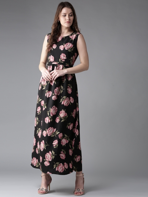 

HERE&NOW Women Black & Pink Printed Maxi Dress