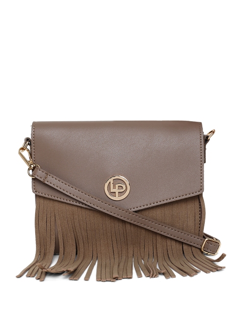 

Lisa Haydon for Lino Perros Brown Solid Sling Bag with Fringes