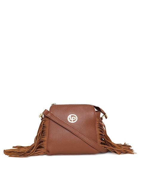 

Lisa Haydon for Lino Perros Brown Solid Sling Bag with Fringes