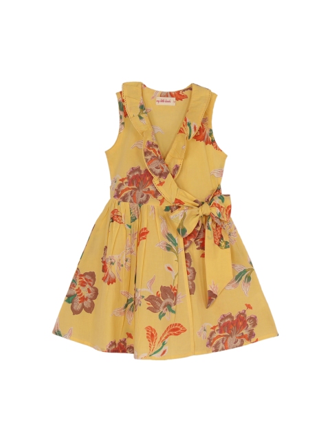 

My Little Lambs Girls Yellow Printed Wrap Dress