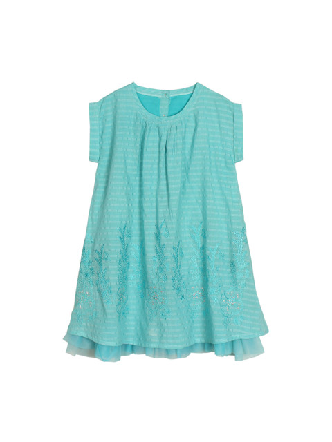 

My Little Lambs Girls Turquoise Blue Self Design A-Line Dress