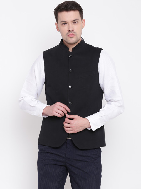 

Blackberrys Black Solid Slim Fit Pure Cotton Nehru Jacket