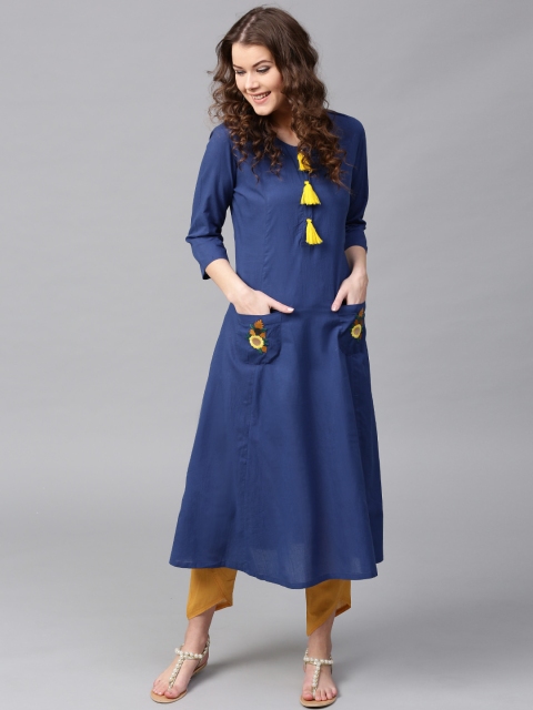 

SASSAFRAS Women Blue Solid A-Line Kurta