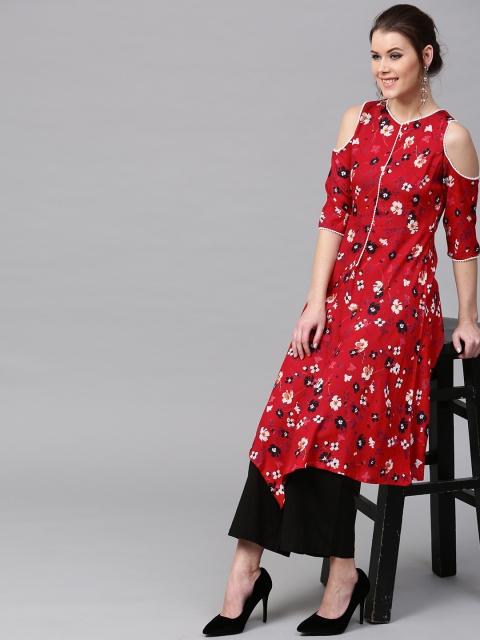 

SASSAFRAS Women Red & White Floral Print A-Line Kurta