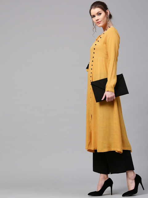 

SASSAFRAS Women Mustard Yellow Solid A-Line Kurta