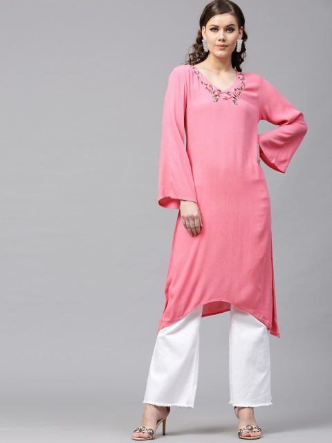 

SASSAFRAS Women Pink Solid A-Line Kurta