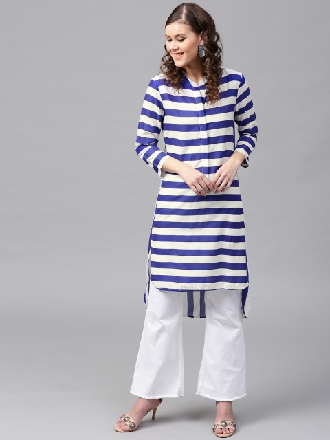 

SASSAFRAS Women Blue & White Striped Straight Kurta