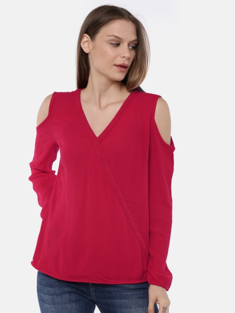 

SCULLERS Women Red Solid Cold-shoulder Top