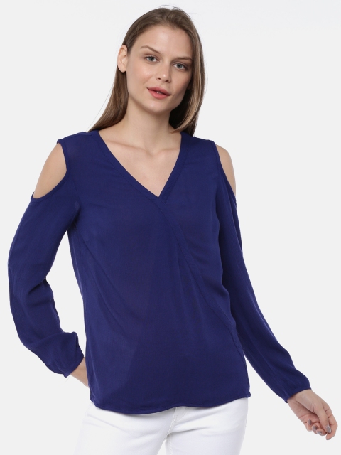 

SCULLERS Women Blue Cold-Shoulder Solid Top