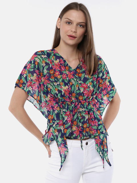 

SCULLERS Women Blue & Pink Floral Printed Kaftan Top