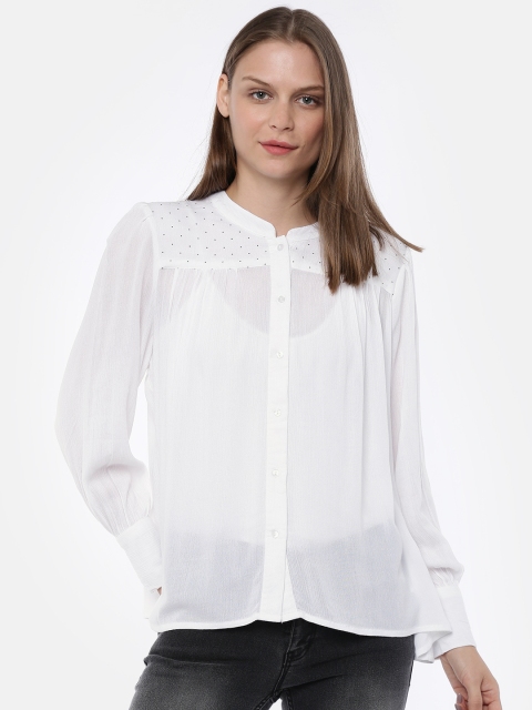 

SCULLERS Women White Relaxed Regular Fit Solid Casual Shirt
