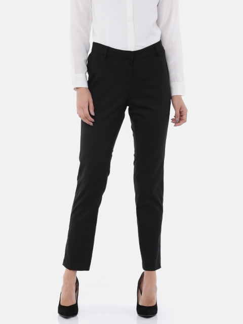 

SCULLERS Women Black Regular Fit Solid Formal Cropped Trousers