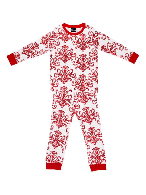 

ventra Boys Red & White Printed Night Suit