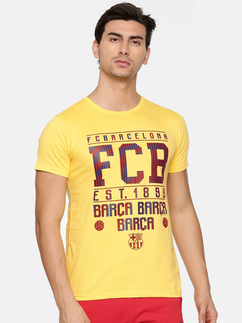 

Barcelona Men Yellow Printed Round Neck T-shirt