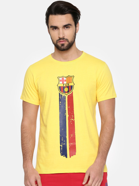 

Barcelona Men Yellow Printed Round Neck T-shirt