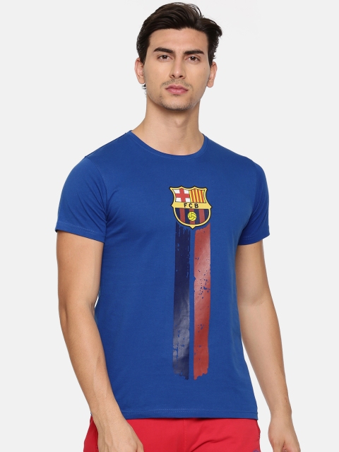 

Barcelona Men Blue Printed Round Neck T-shirt