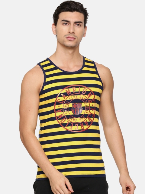 

Barcelona Men Yellow & Navy Striped Round Neck T-shirt