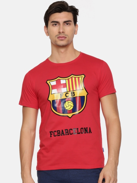 

Barcelona Men Red Printed Round Neck T-shirt