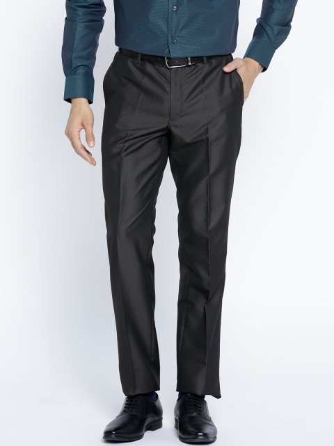 

Wills Lifestyle Men Charcoal Grey Slim Fit Solid Formal Trousers