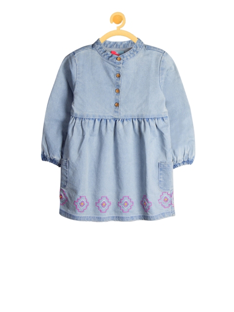 

Cherry Crumble Girls Blue Solid Denim Fit and Flare Dress