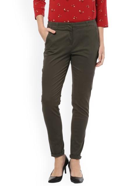 

Allen Solly Woman Women Olive Green Regular Fit Solid Regular Trousers