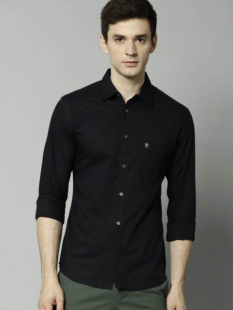 

French Connection Men Navy Blue Regular Fit Solid Casual Shirt