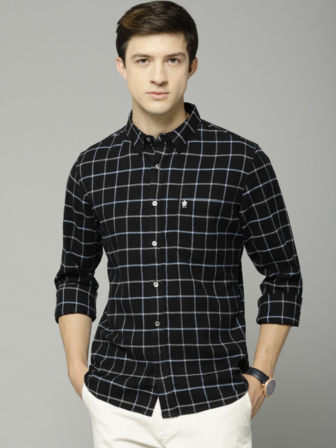 

French Connection Men Black Slim Fit Checked Casual Shirt
