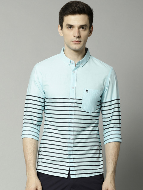 

French Connection Men Blue Regular Fit Striped Casual Shirt