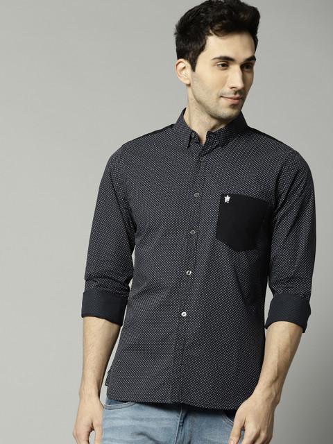 

French Connection Men Navy Blue Regular Fit Printed Casual Shirt