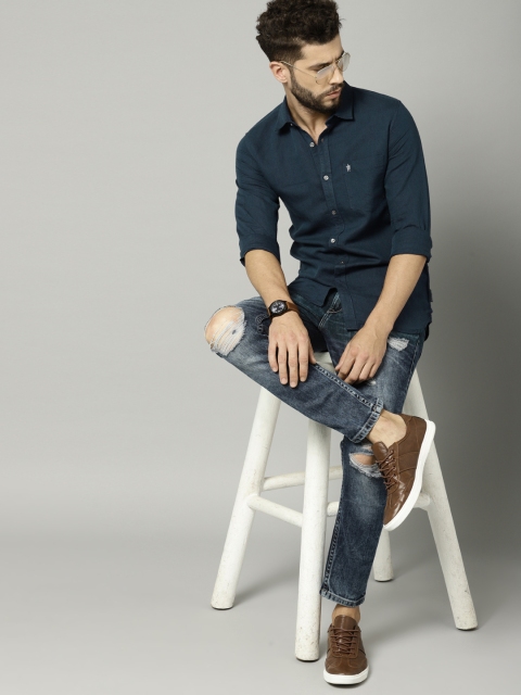 

French Connection Men Navy Slim Fit Solid Casual Shirt, Navy blue