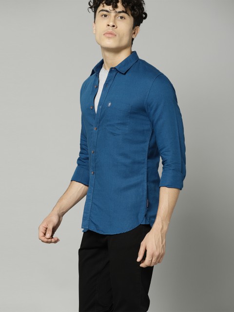 

French Connection Men Blue Slim Fit Solid Casual Shirt