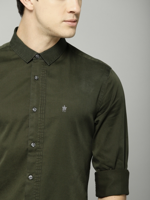 

French Connection Men Olive Green Slim Fit Solid Casual Shirt
