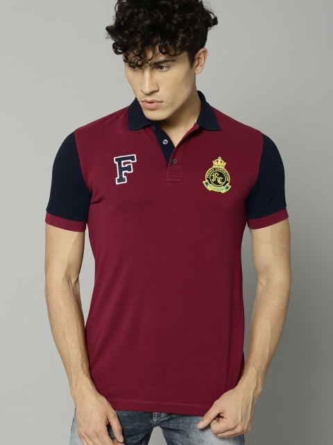 

French Connection Men Maroon Solid Polo Collar T-shirt