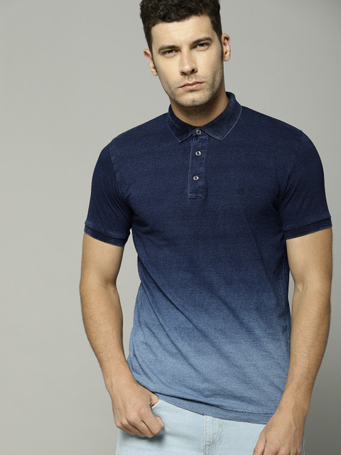 

French Connection Men Blue Dyed Polo Collar T-shirt