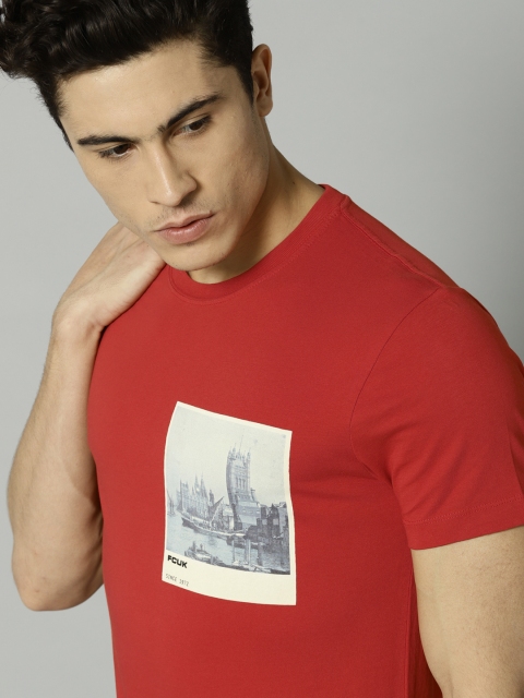 

French Connection Men Red Printed Round Neck T-shirt