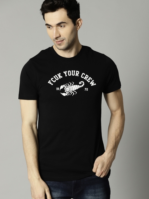 

French Connection Men Black Printed Round Neck T-shirt