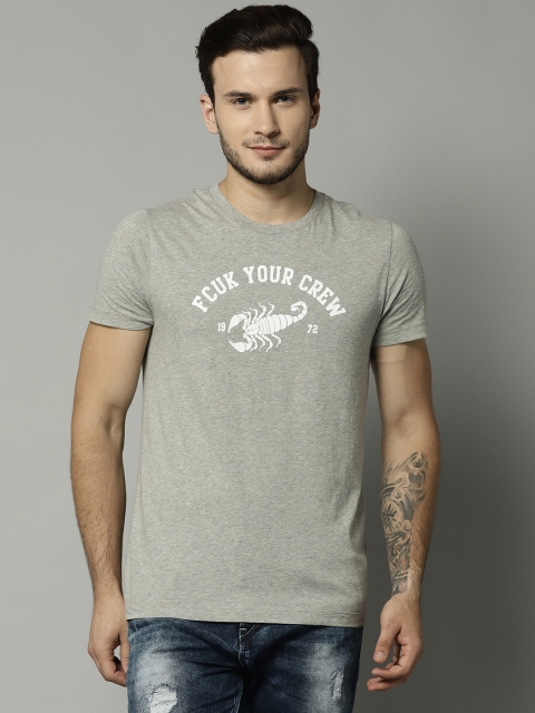 

French Connection Men Grey Printed Round Neck T-shirt