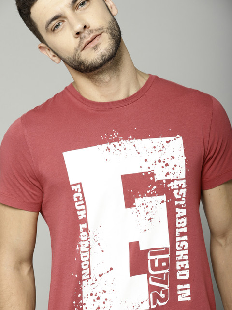 

French Connection Men Red Printed Round Neck T-shirt