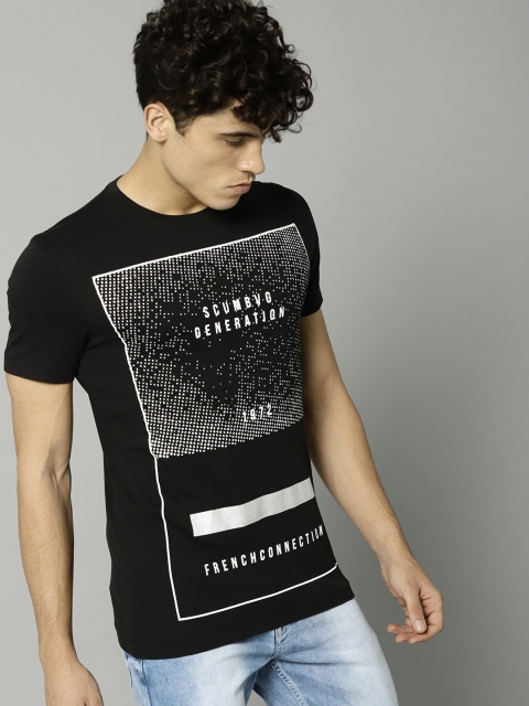 

French Connection Men Black Printed Slim Fit Round Neck T-shirt