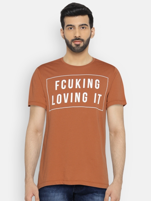 

French Connection Men Rust Printed Round Neck T-shirt