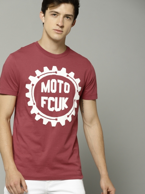

French Connection Men Red Printed Round Neck T-shirt