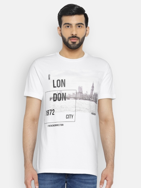

French Connection Men White Printed Slim Round Neck T-shirt