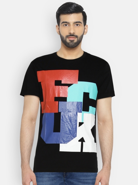 

French Connection Men Black Printed Round Neck T-shirt